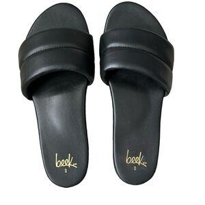 Beek Sugarbird Leather Slide Sandals Black Size 8
